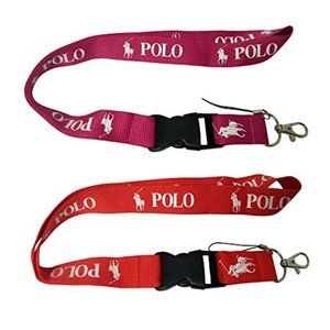 Universal Polo Lanyard Keychain ID Badge Holder Red and Pink 2 pcs set